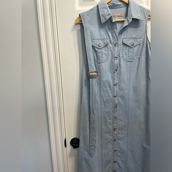 49-Croft & Barrow Blue Denim Sleeveless Midi Button Down Dress Sz 8 Cottagecore - Picture 11 of 13
